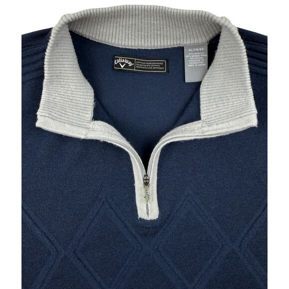 Callaway Golf Sweater Mens XL Navy Grey Quarter Zip Merino Wool Nylon Blend - Picture 2 of 10